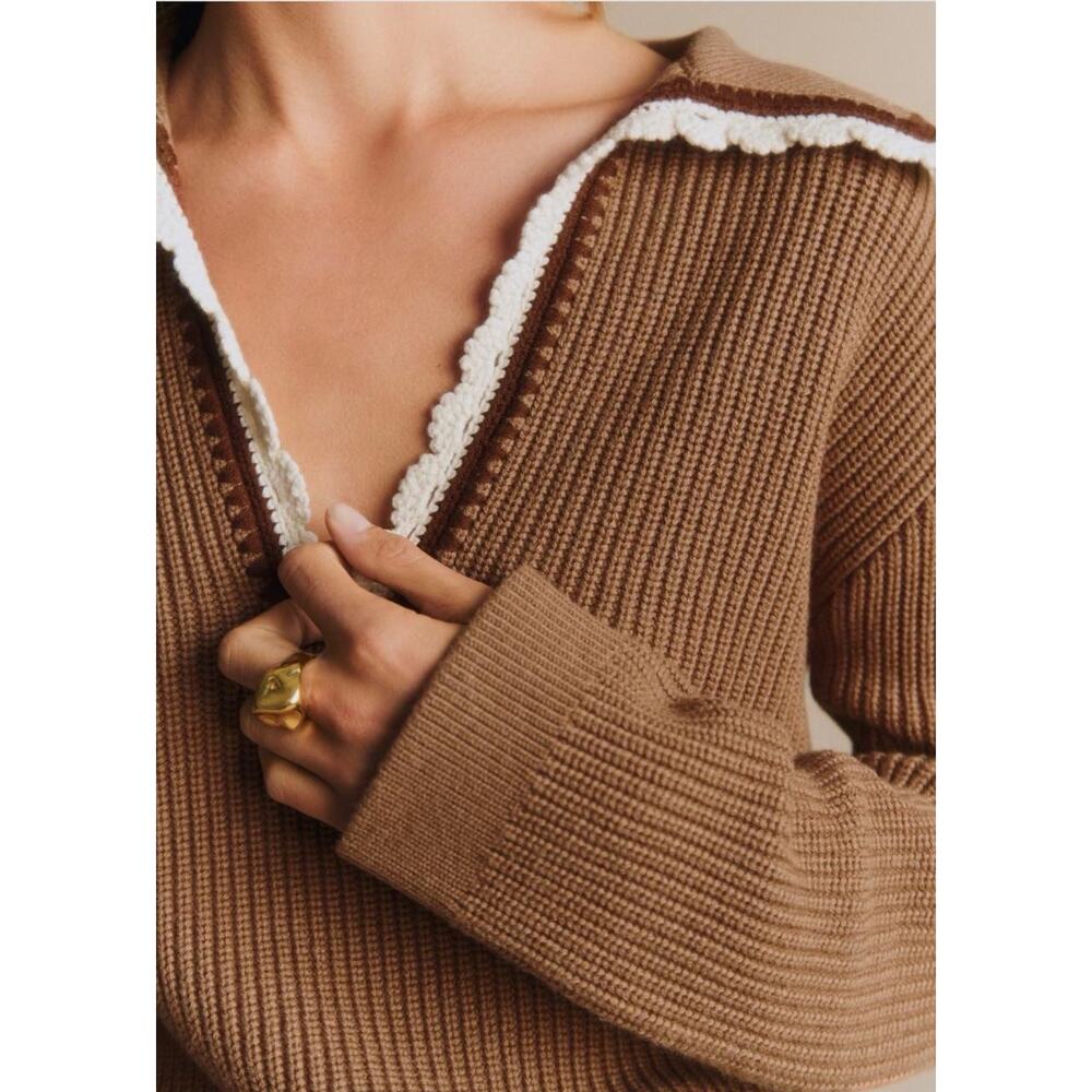 La Maille Sezane Ivane Sweater in Camel with Ecru Details Size S✨ - Picture 4 of 10